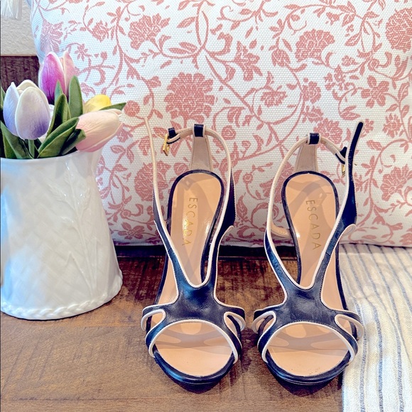 Escada Elegant Black and Cream Heels - Picture 1 of 6